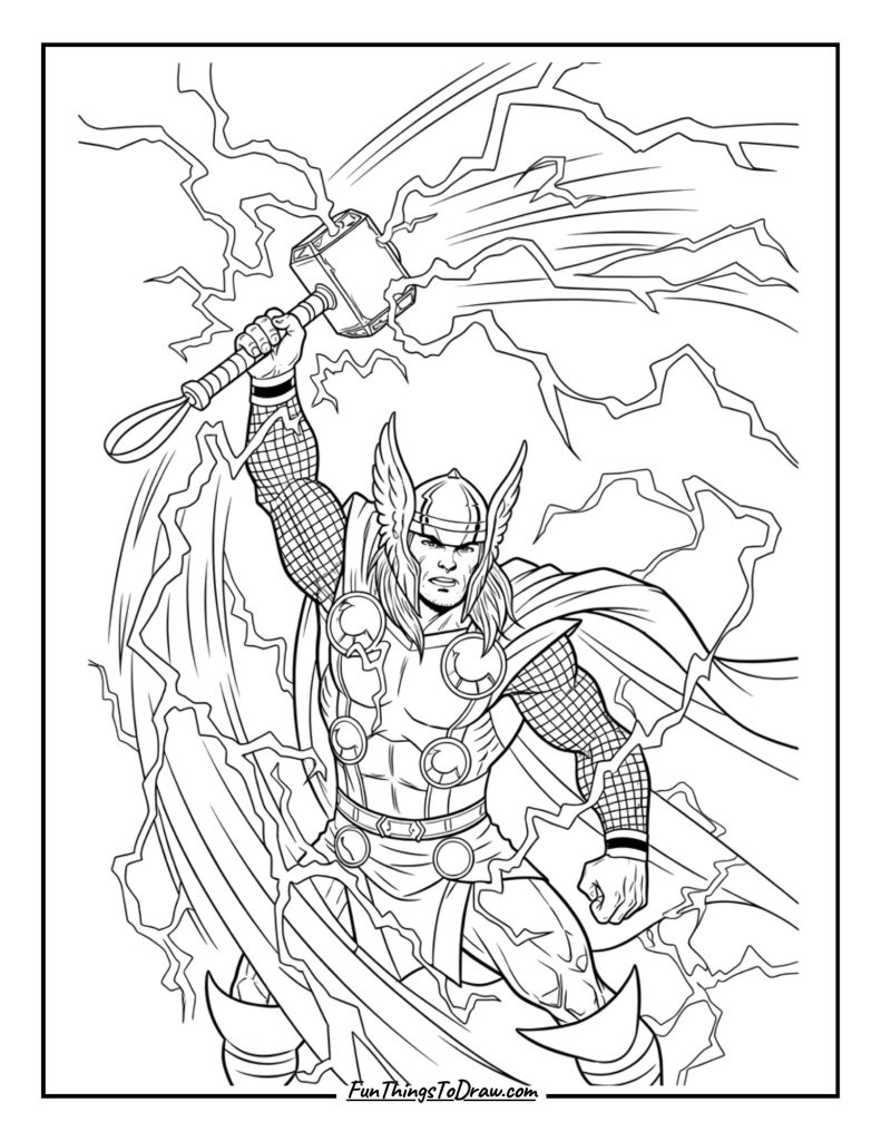 Thor swinging hammer with lightning