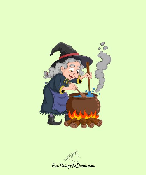 Witch brewing potion in cauldron