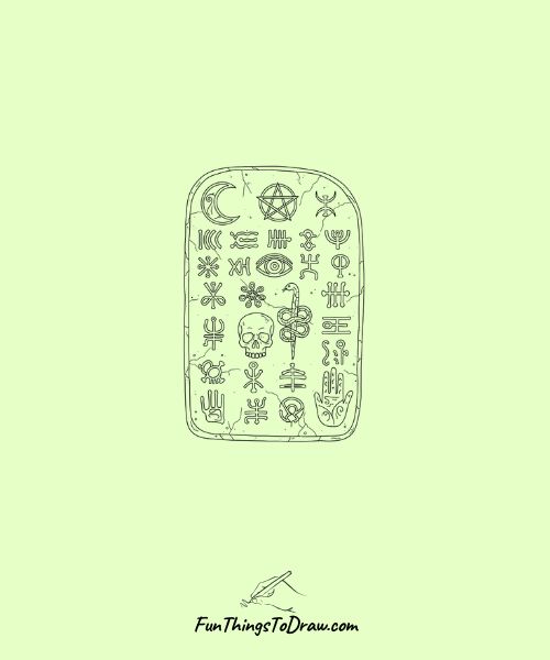 Ancient curse tablet with symbols