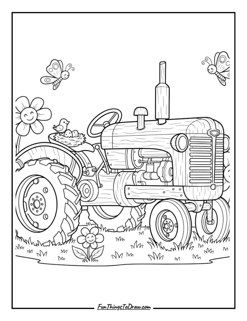 Old tractor converted to lawn ornament