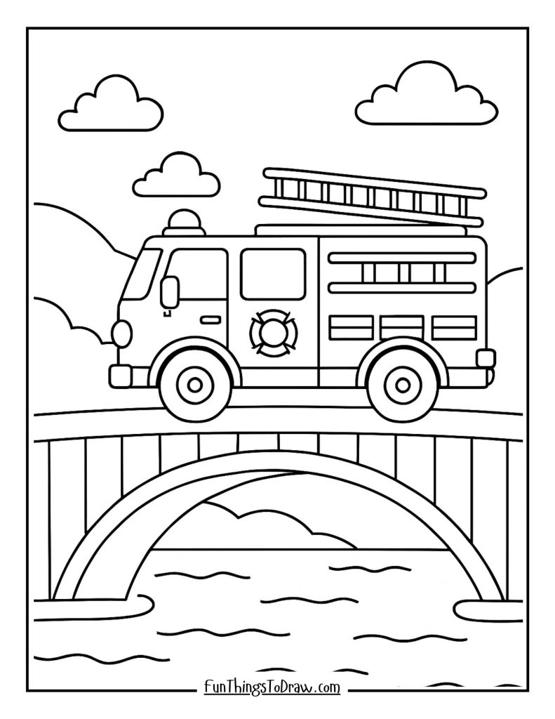 Fire truck crossing bridge