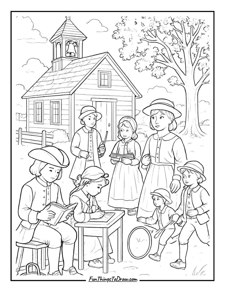 Colonial Schoolhouse Scene
