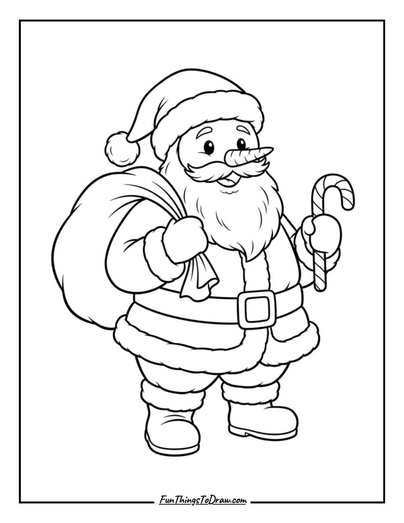 Snowman dressed as Santa Claus
