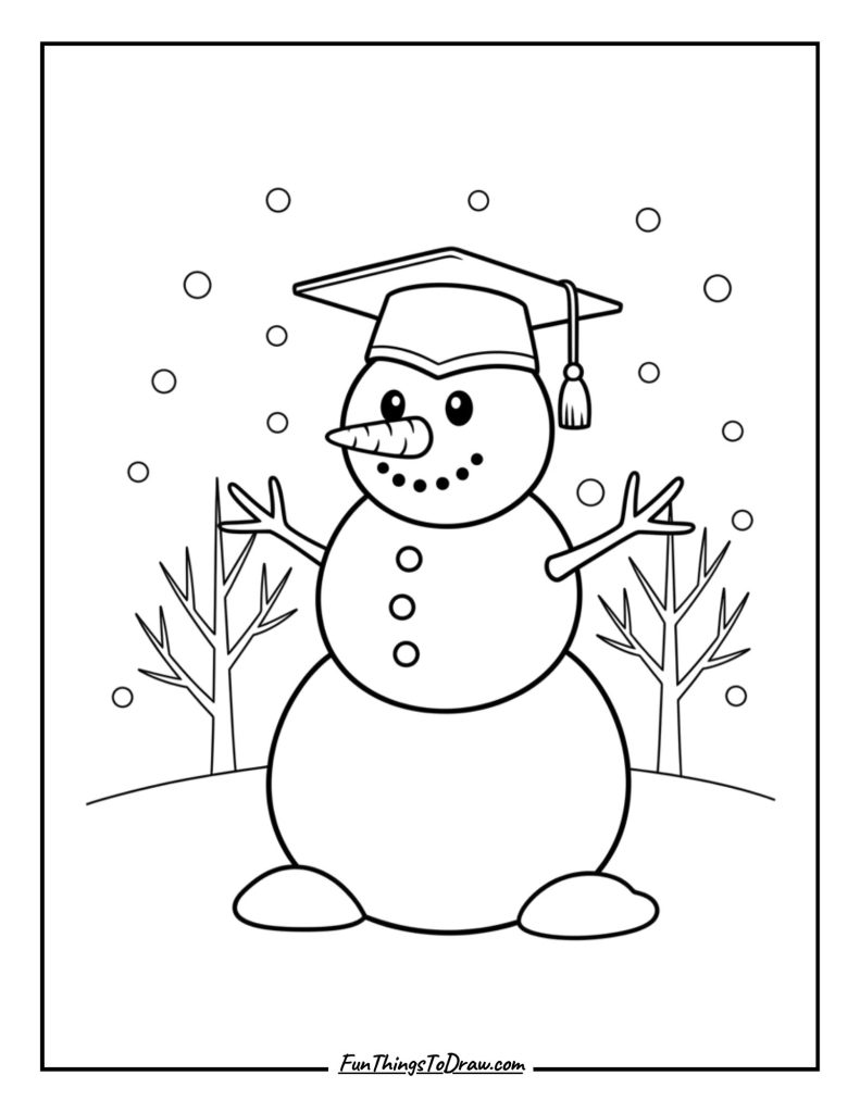 Snowman wearing a graduation cap