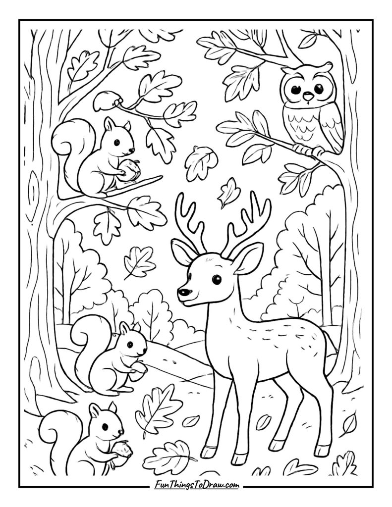 Autumn Forest with Woodland Creatures