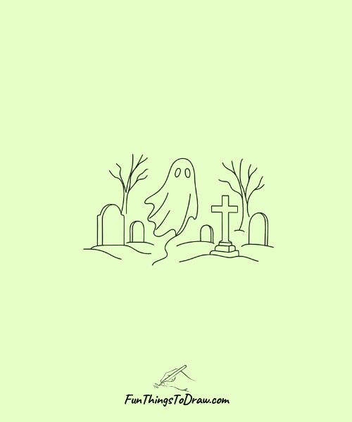 Ghost floating through old cemetery