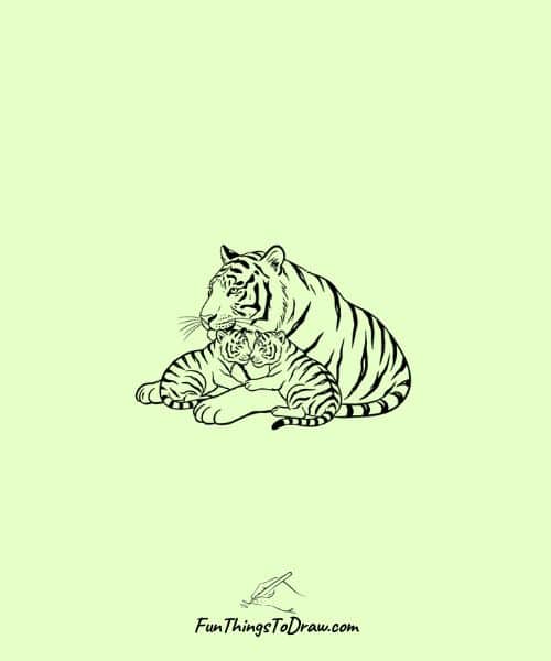 Tiger mother with her cubs