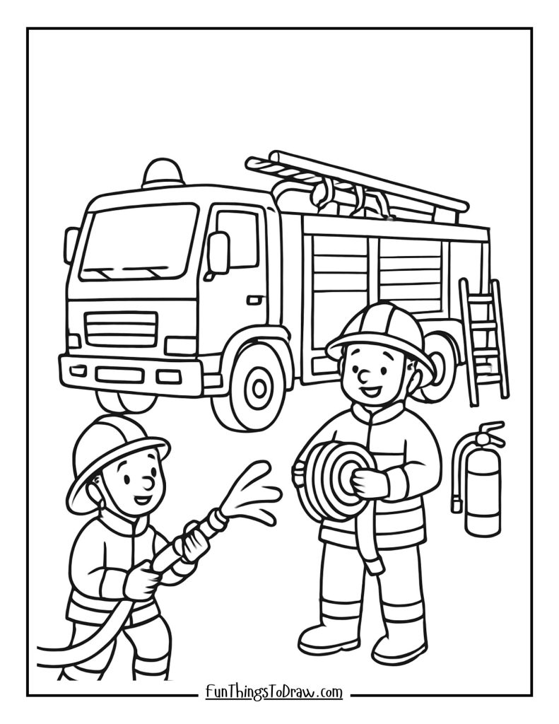 Fire truck and firefighters
