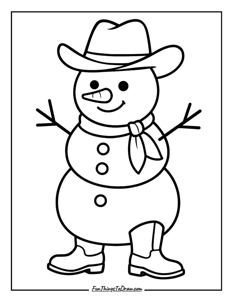 Snowman with a bird perched on its hat