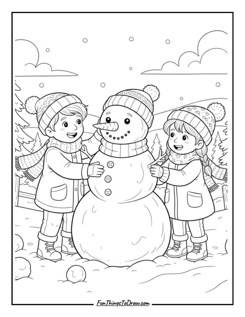 Children building snowman