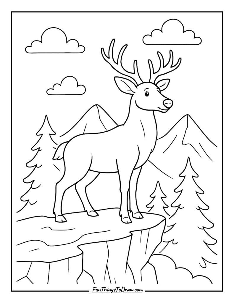 A majestic buck stands on a mountain cliff