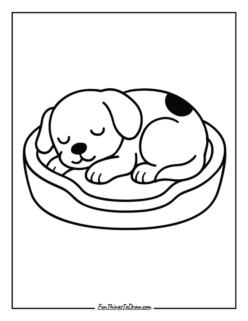 A sleepy puppy curled up in a cozy dog bed