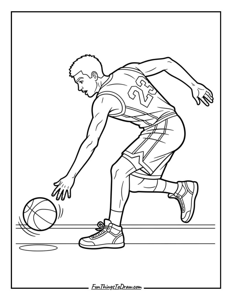 Basketball player dribbling in motion