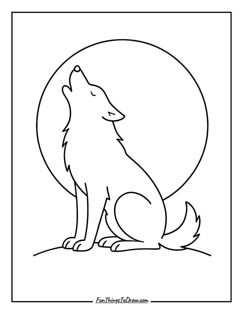 Howling wolf silhouette against a full moon