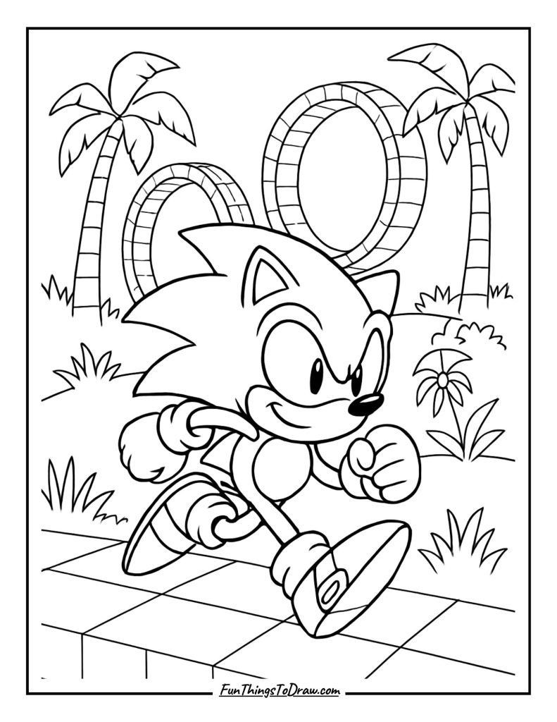Sonic running through Green Hill Zone with loops