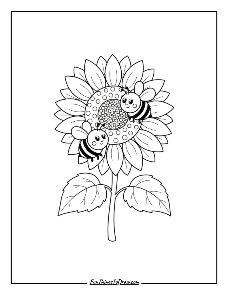 Sunflower with Honey Bees