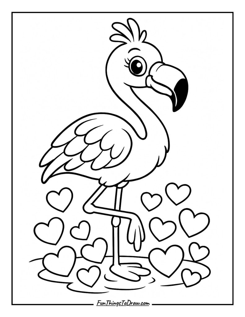  Flamingo standing in a pool of hearts