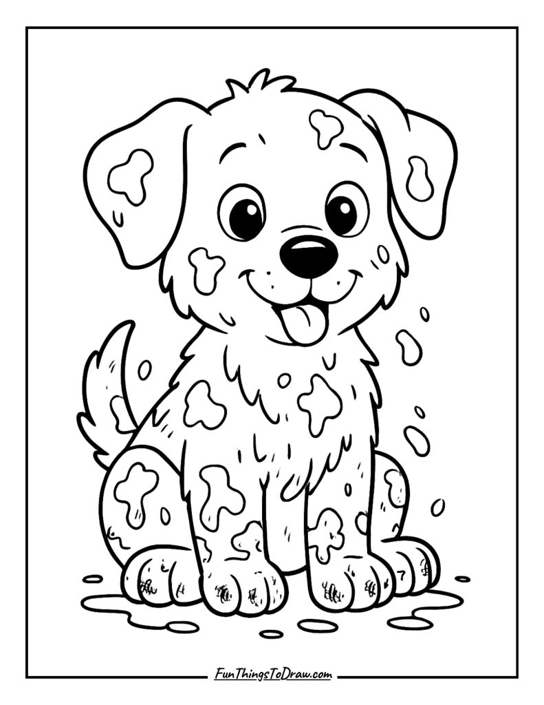 Messy puppy with muddy paws after outdoor fun