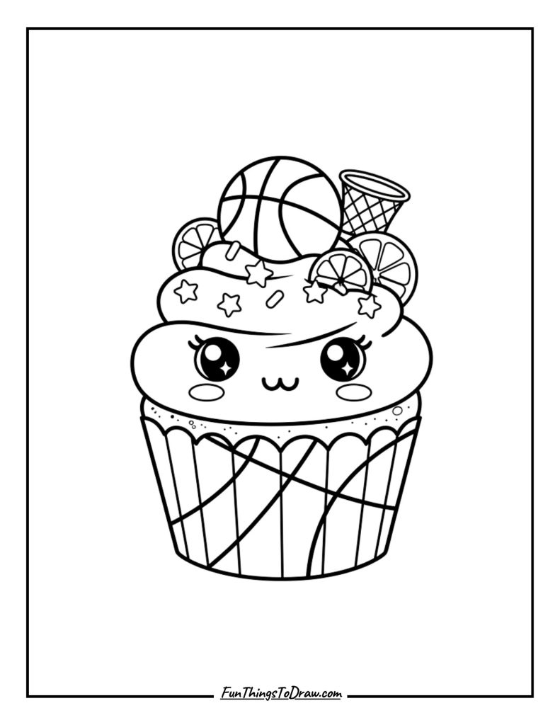 Kawaii basketball cupcake