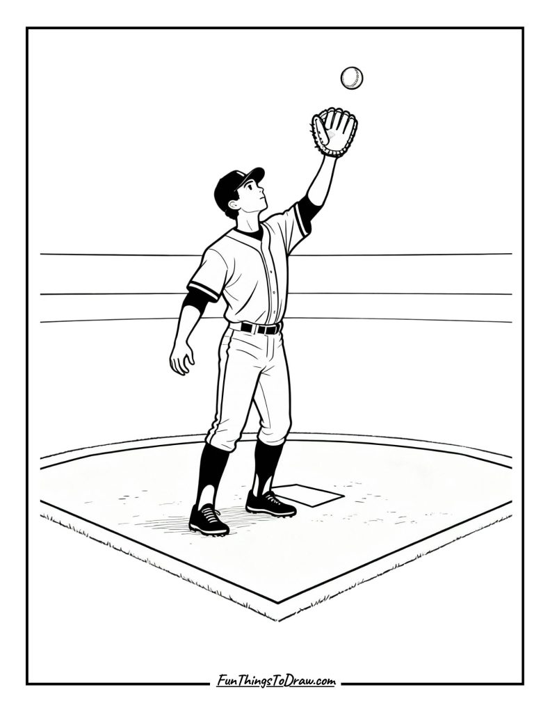Player catching fly ball with glove