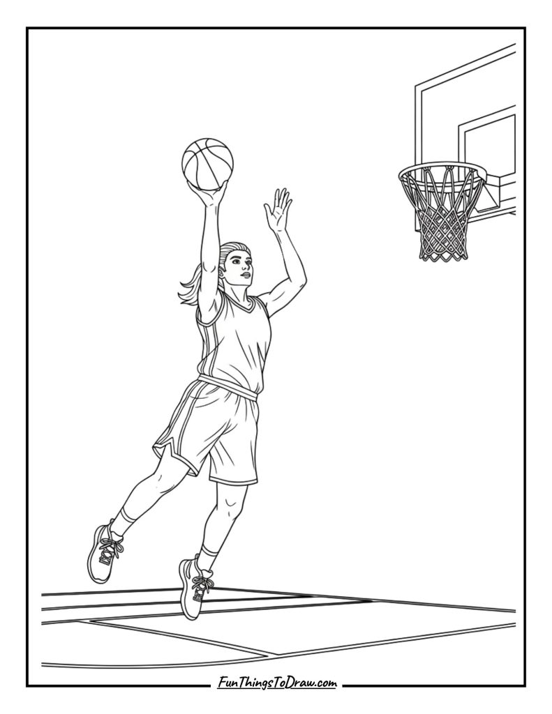 Girl basketball player shooting three-point shot