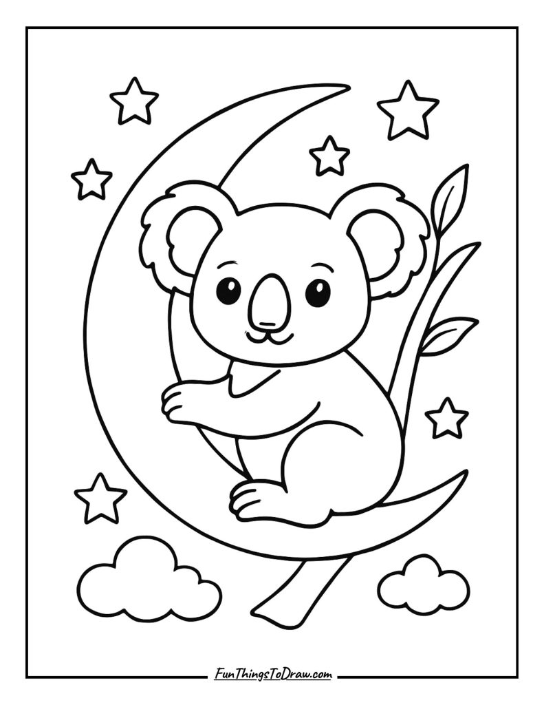  Koala perched on a crescent moon branch