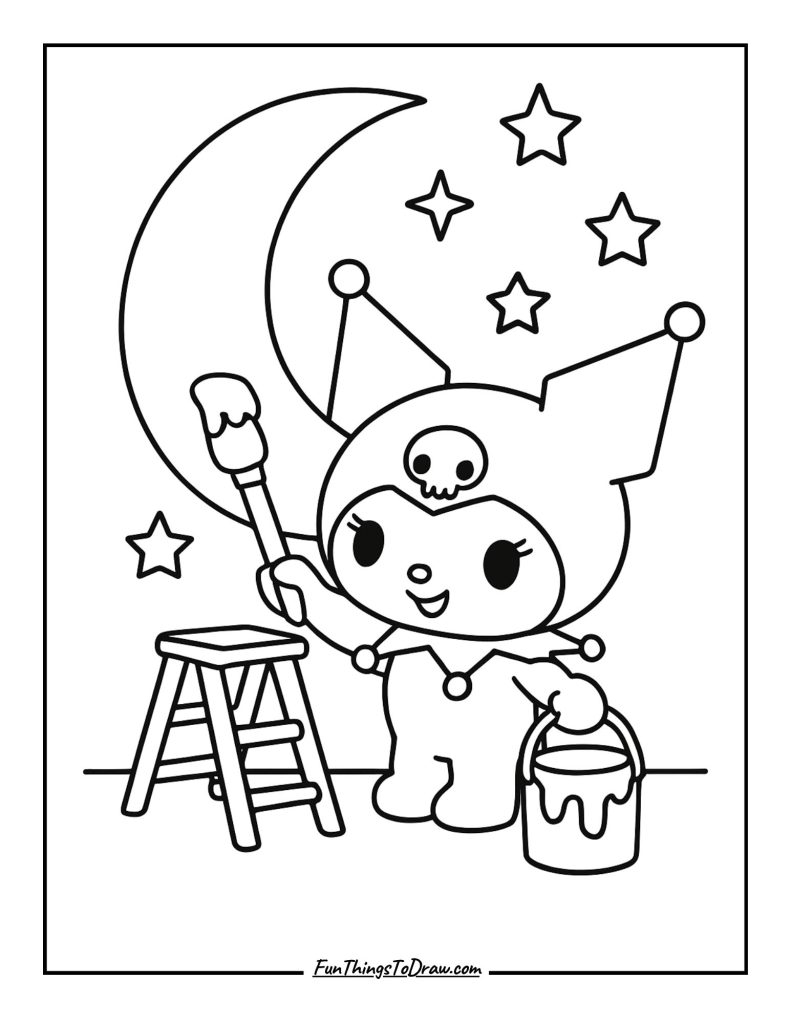 Kuromi painting a big moon mural