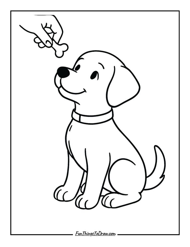 Smart pup learning to sit while waiting for a tasty treat