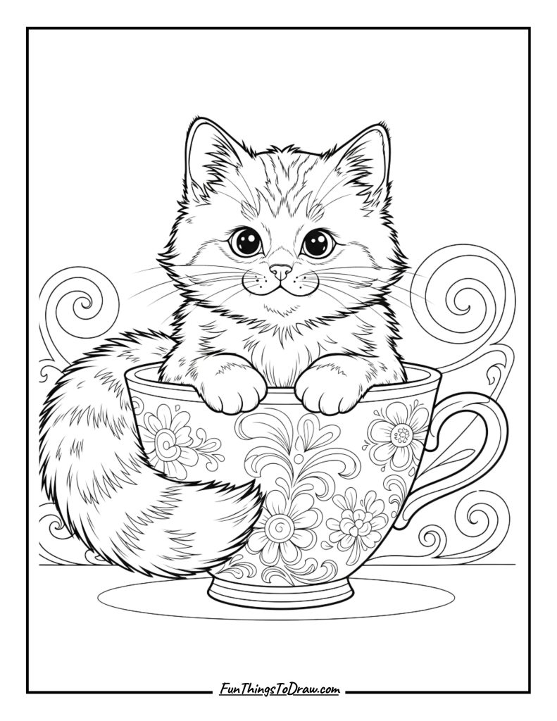 Kitten sitting in a teacup