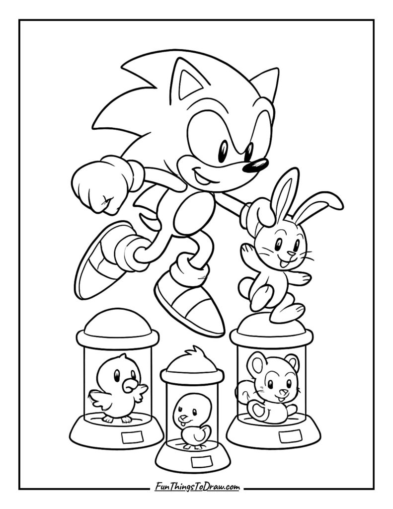 Sonic rescuing small animals from capsules