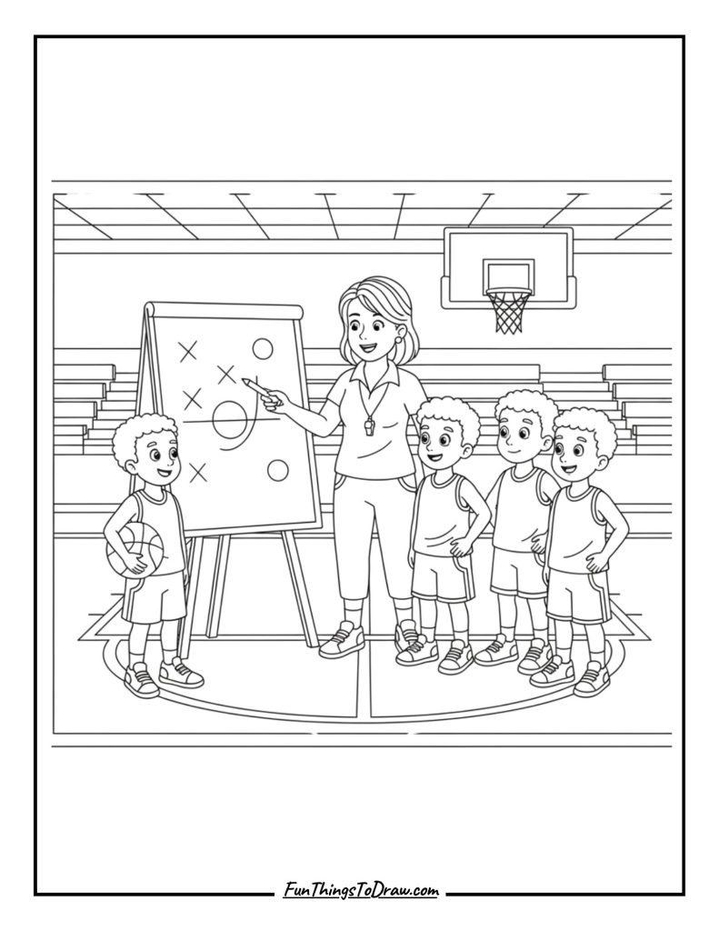 Basketball coach giving strategy