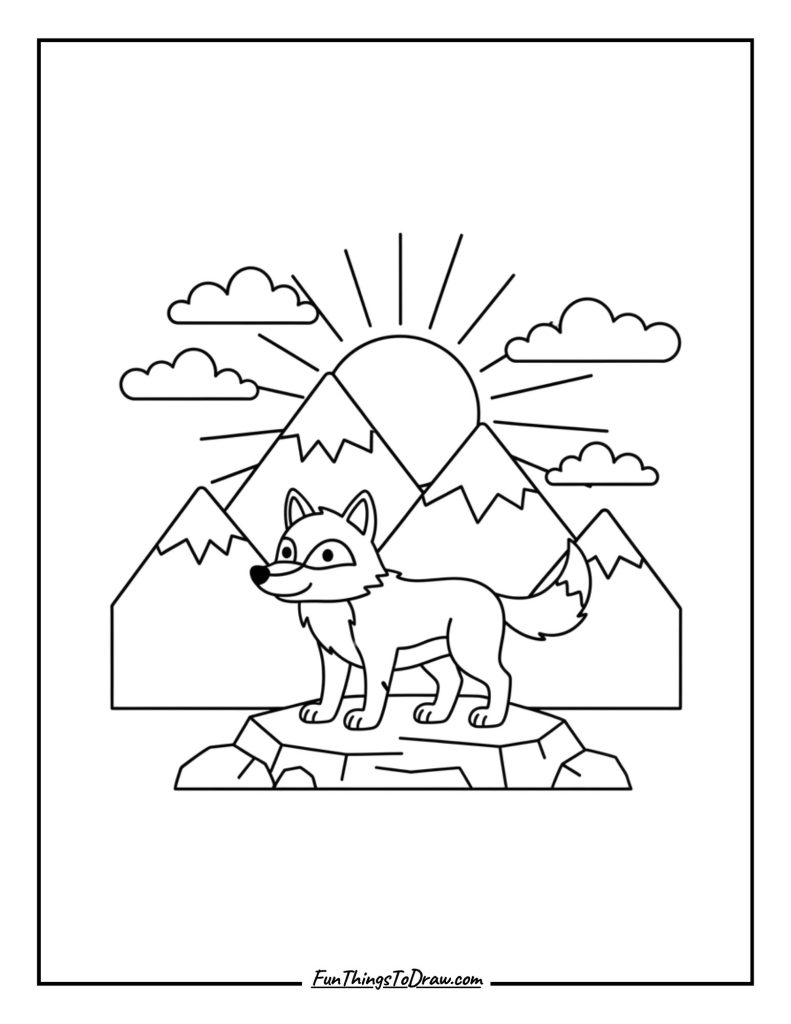 Wolf in a mountain landscape with peaks behind