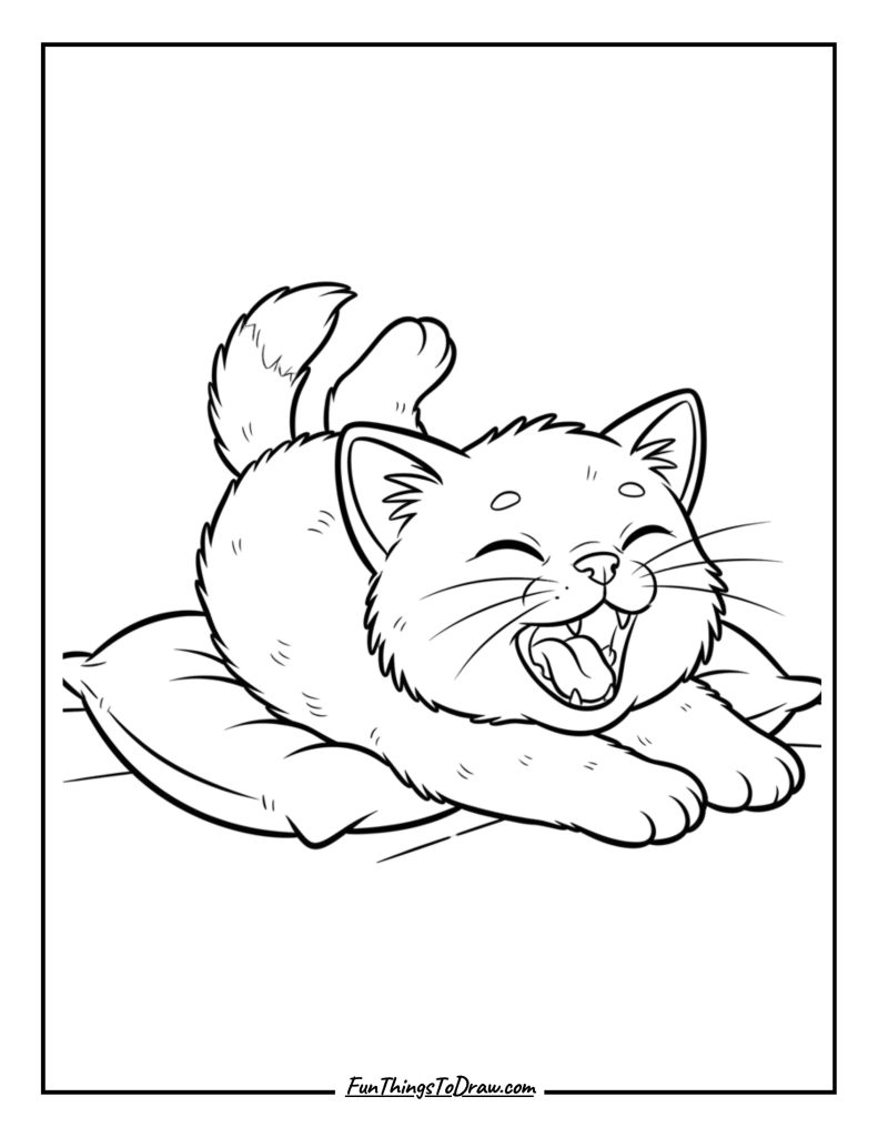 Kitten stretching and yawning