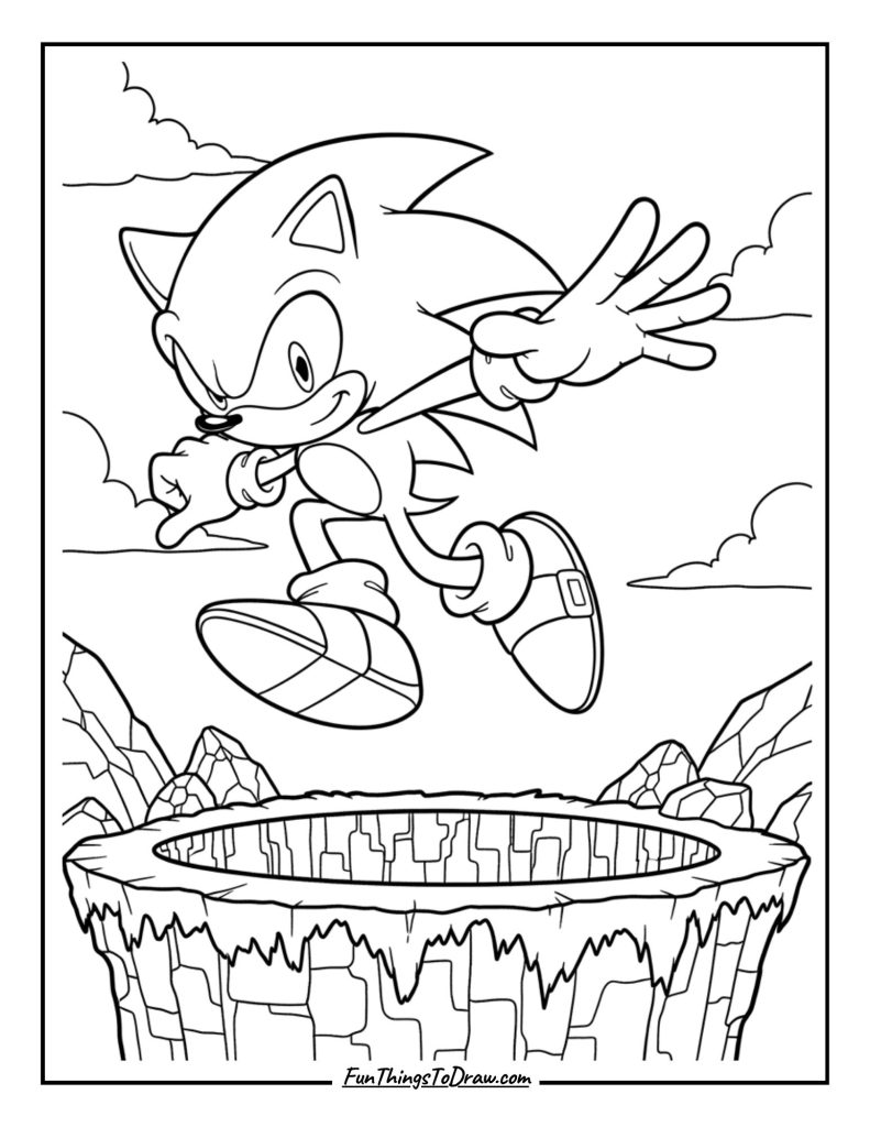 Sonic jumping over a bottomless pit