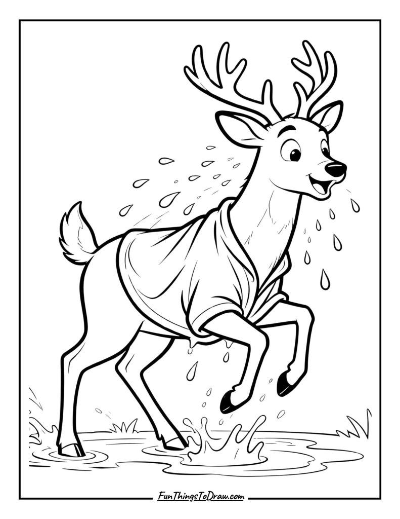 Buck shakes water from his coat
