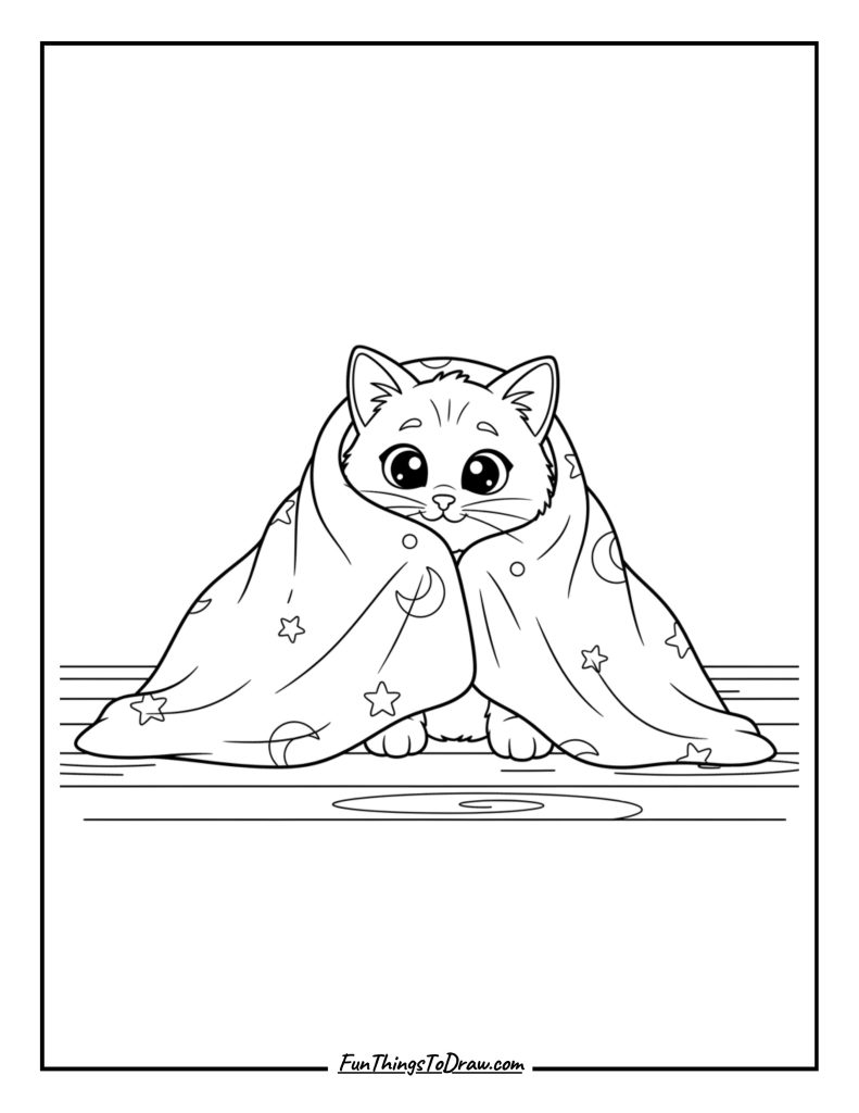 Kitten hiding under a blanket
