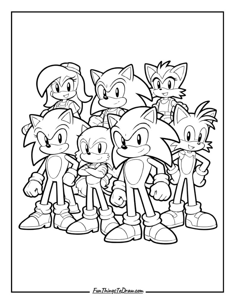 Sonic with his friends in a group photo pose