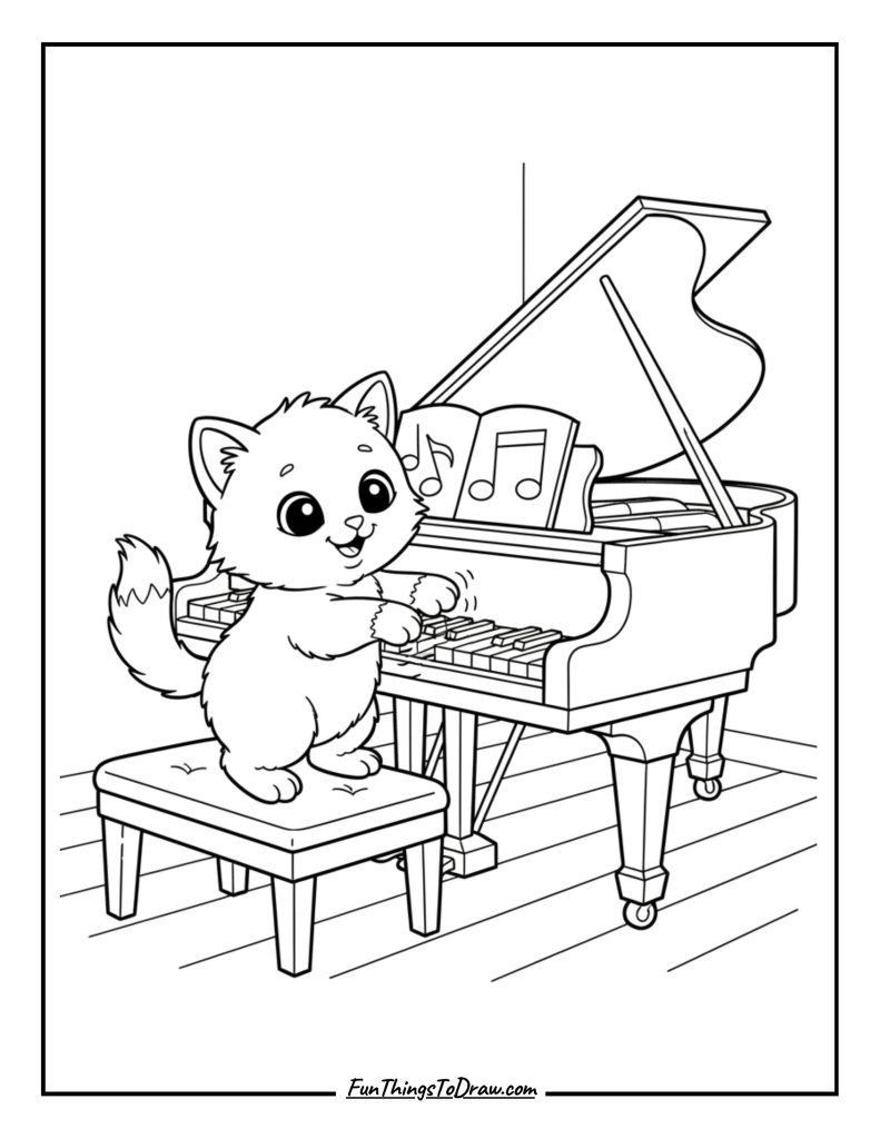 Kitten playing piano keys