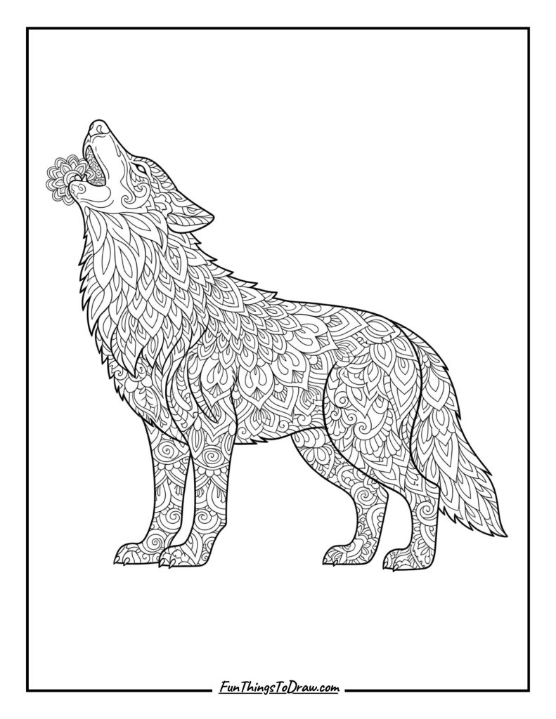 Mandala-patterned wolf design