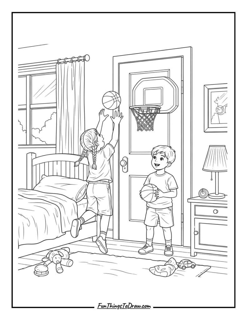 Mini hoops game in bedroom