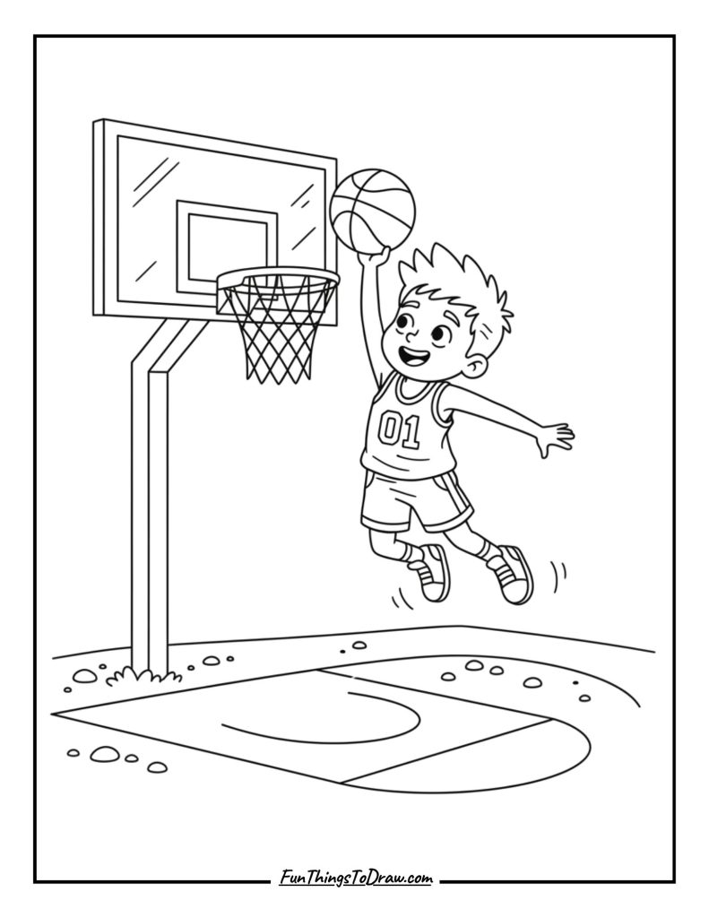 Basketball player making a slam dunk