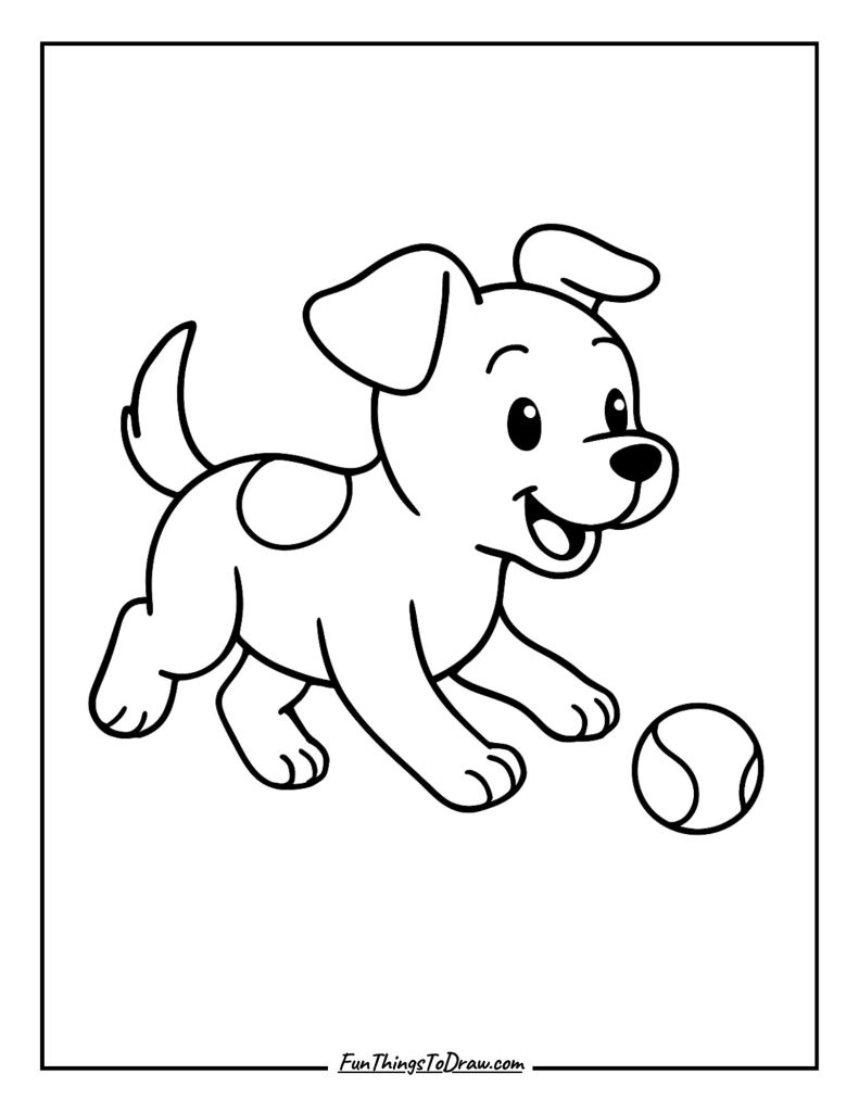 Playful pup chasing a bright yellow tennis ball