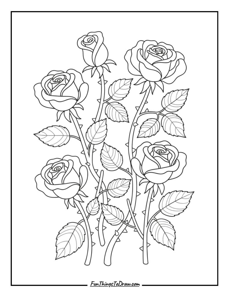 Rose Garden with Thorns and Leaves