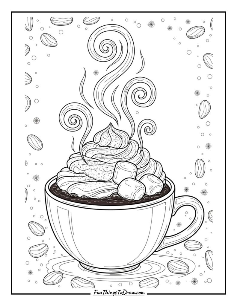 Steaming cup of hot cocoa