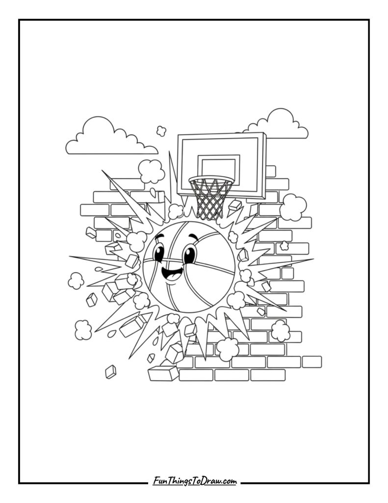 Basketball breaking through wall