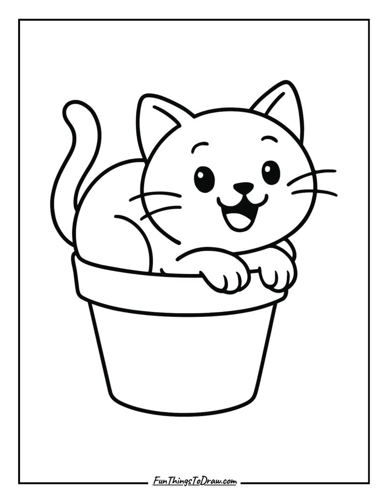 Funny cat trying to fit inside a tiny flowerpot