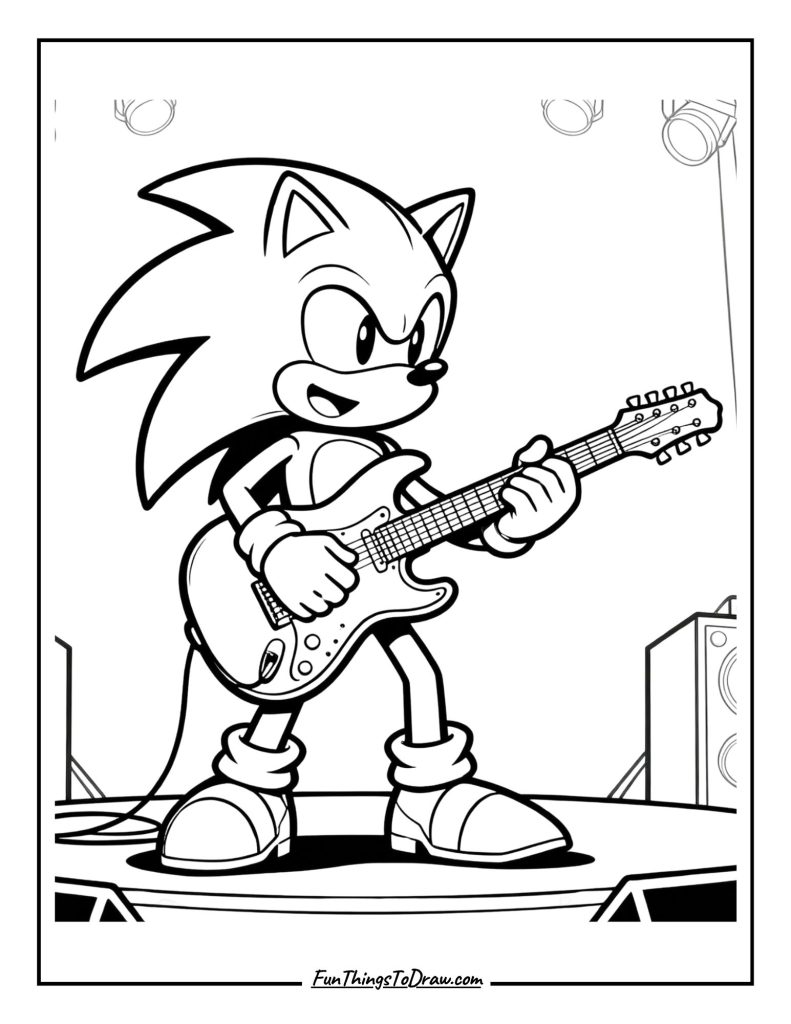 Sonic playing electric guitar on stage