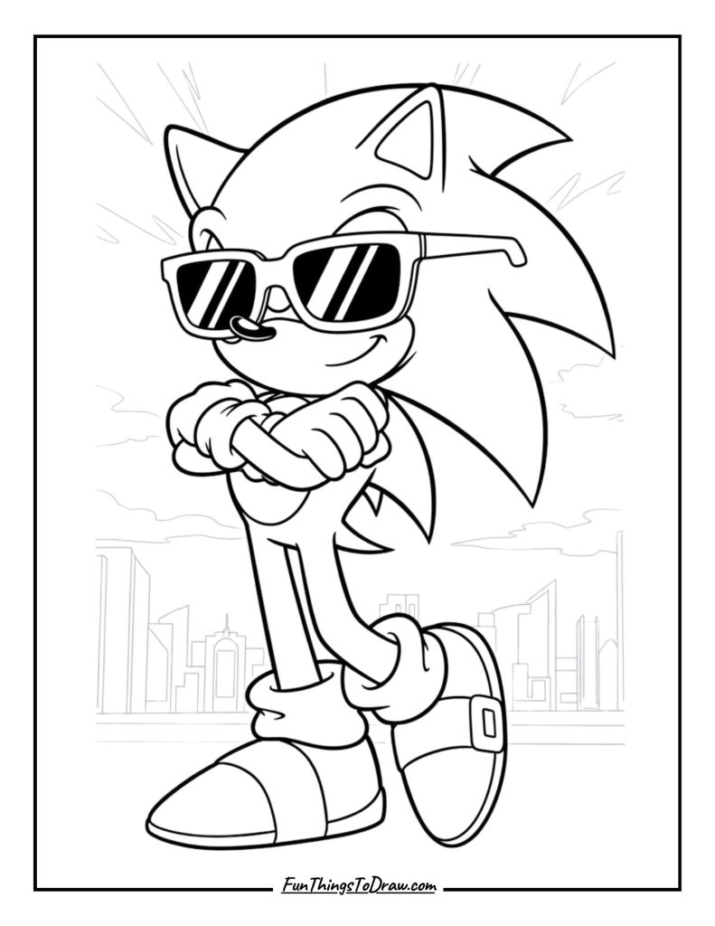 Sonic wearing sunglasses looking cool