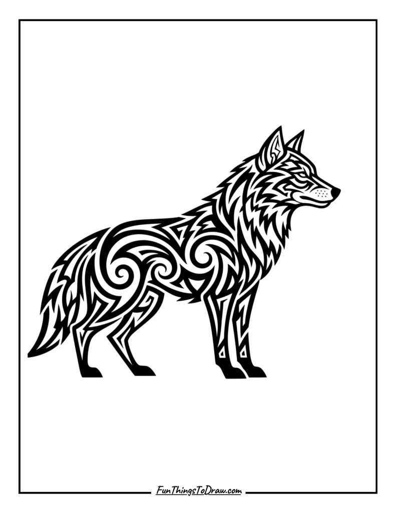  Tribal tattoo-style wolf