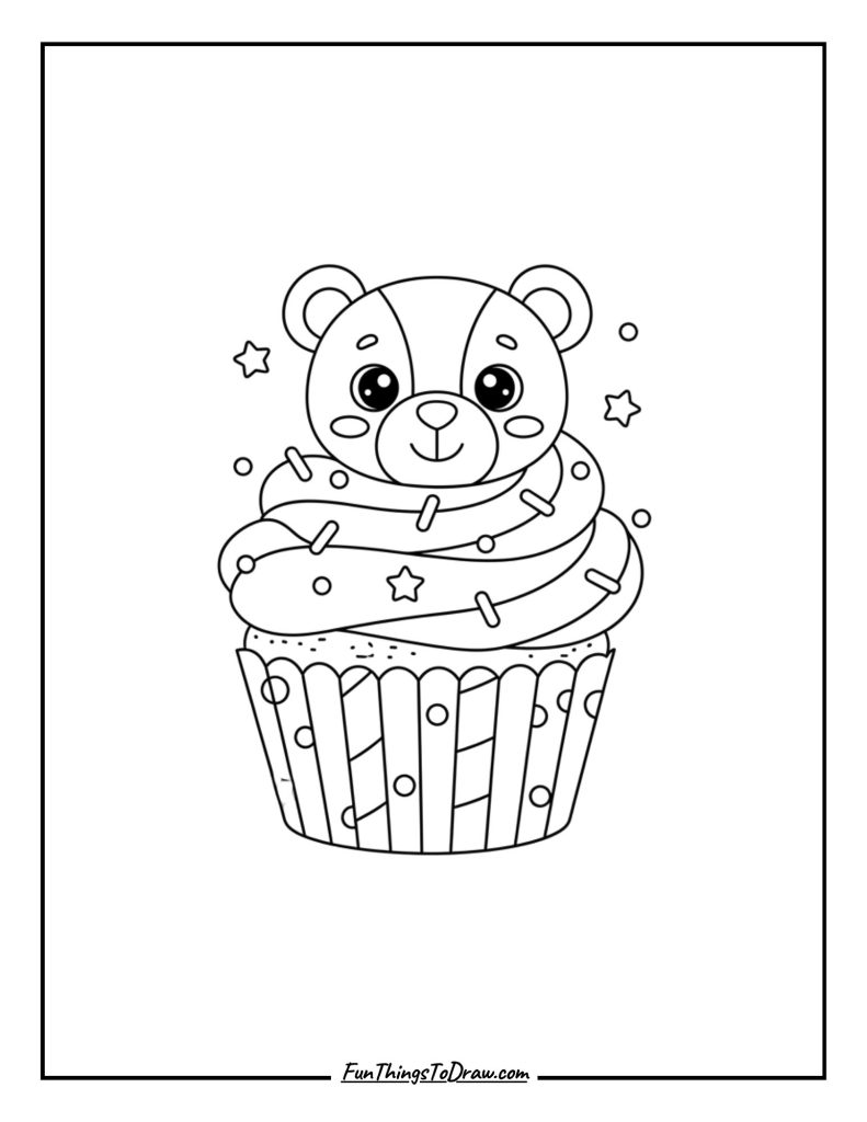 A teddy bear face peeking from sweet frosting